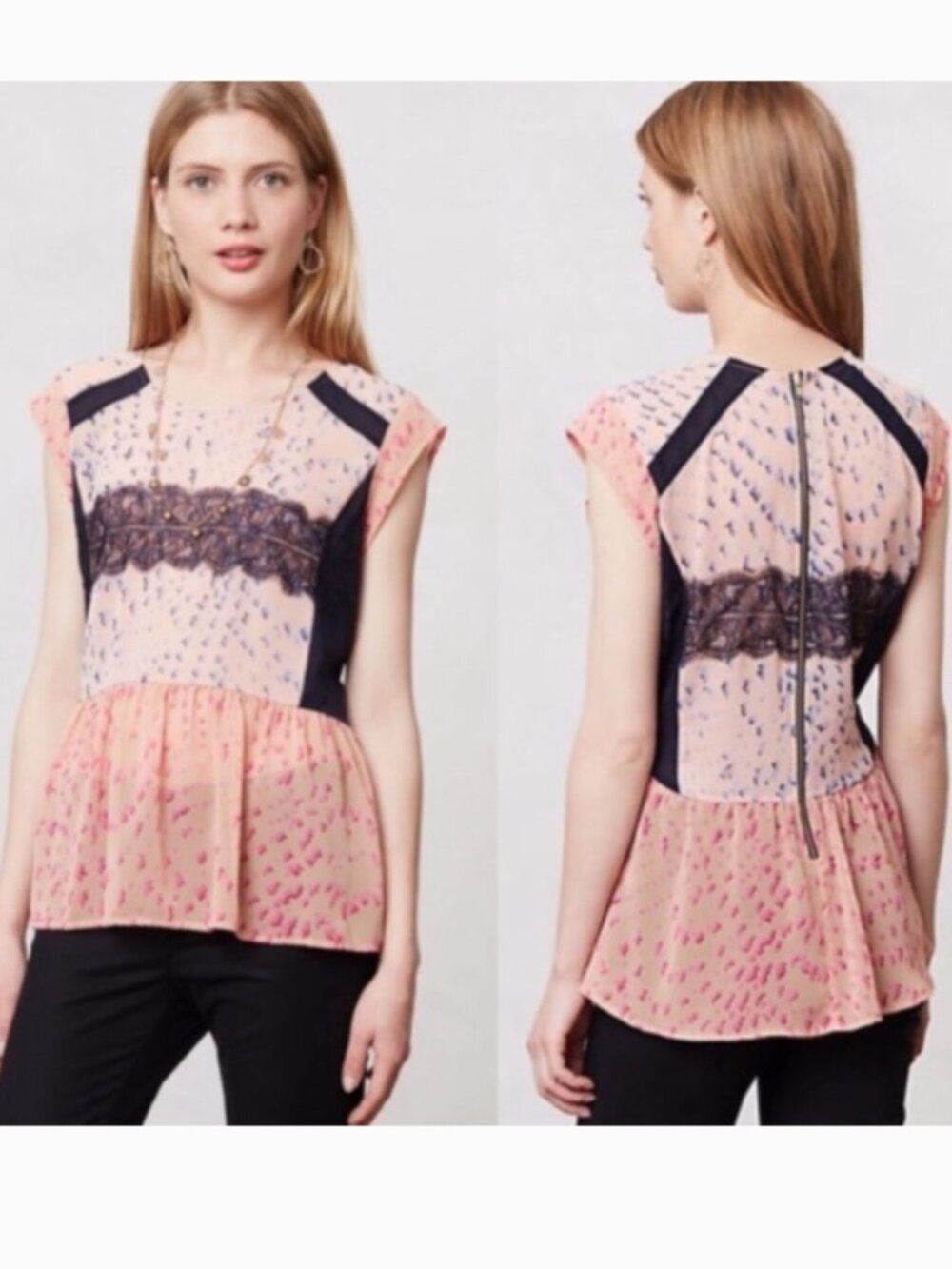 Maeve Anthropologie Peplum Abstract Top  Small